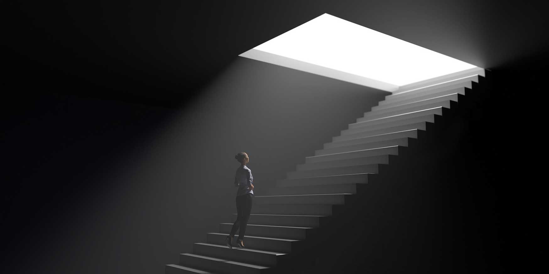 Climbing steps from darkness to light