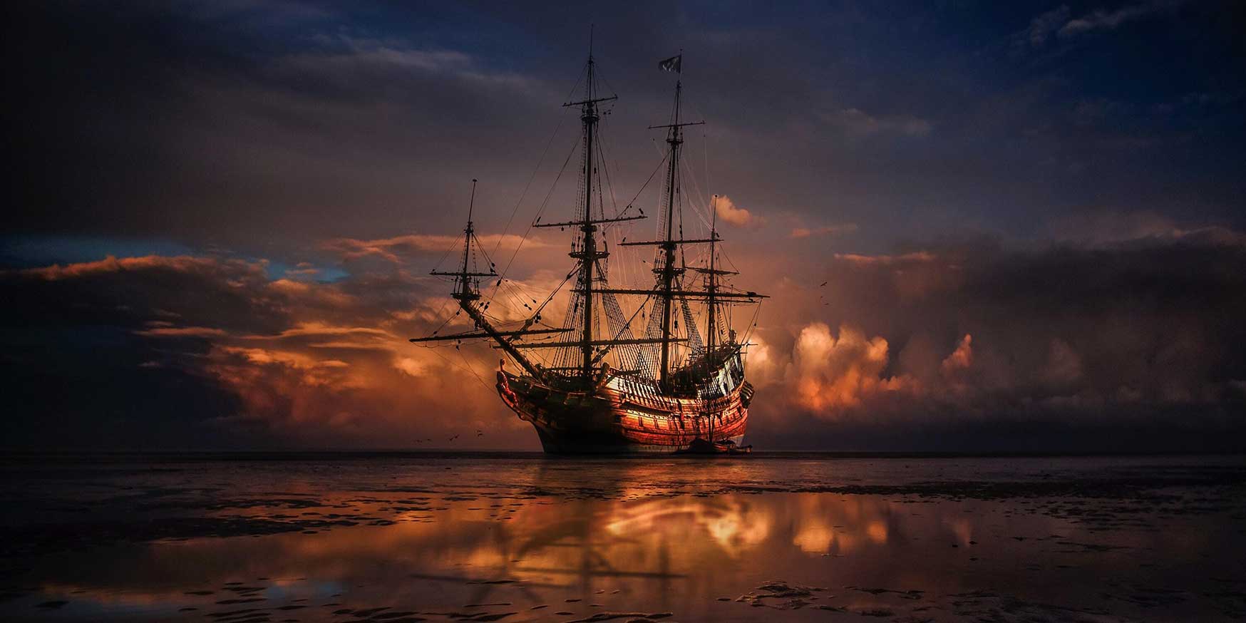 Pirate ship at dawn